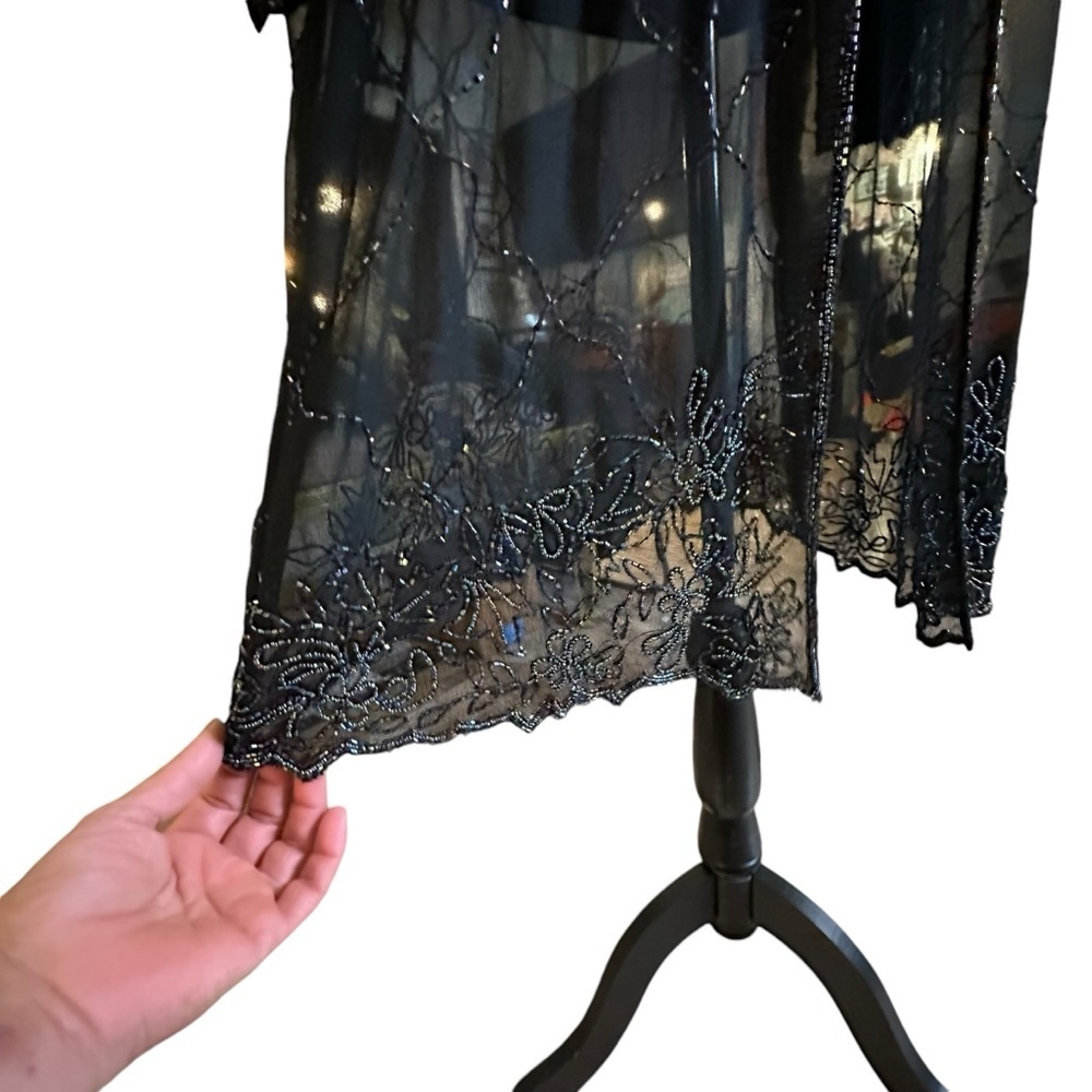 Bohemian, Black, Sheer & Beaded, Long Sleeve Cover Up - Picture 4 of 16